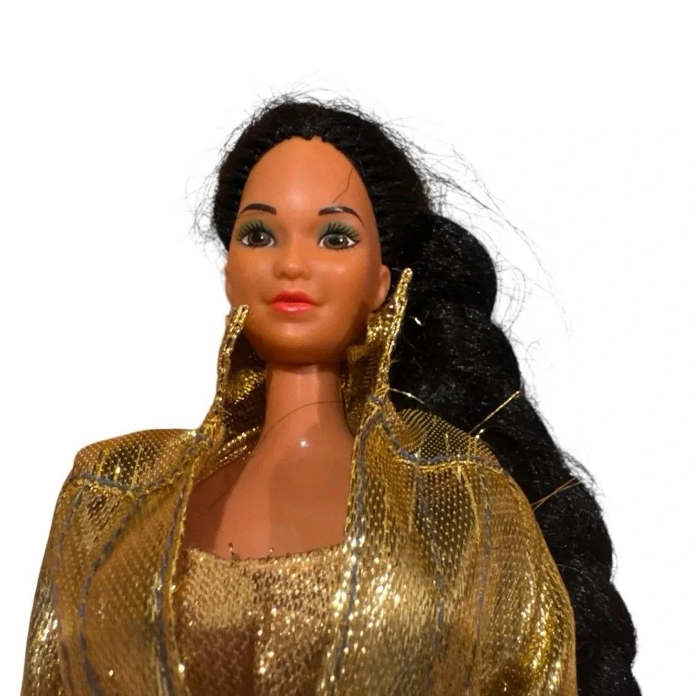 Vintage 1966 Mattel Doll Gold Metallic Jumpsuit Jacket Hong Kong Long Dark Hair
